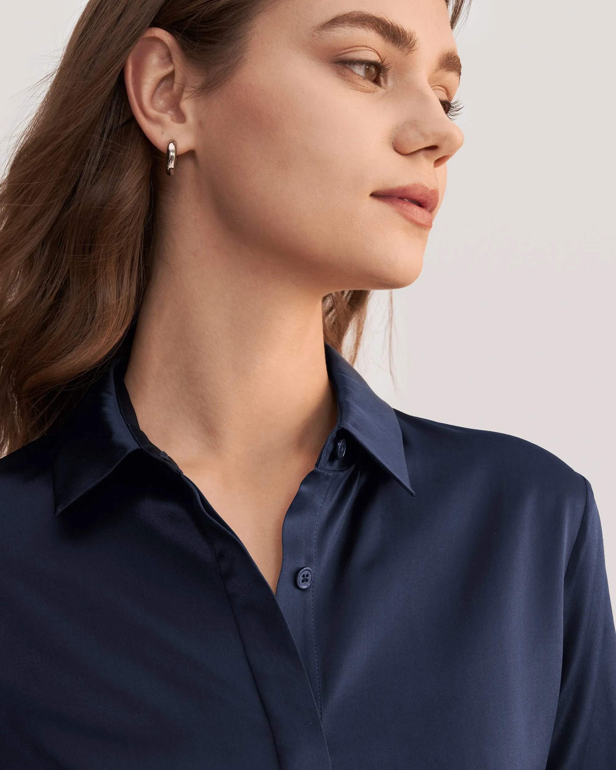 Basic Concealed Placket Silk Shirts