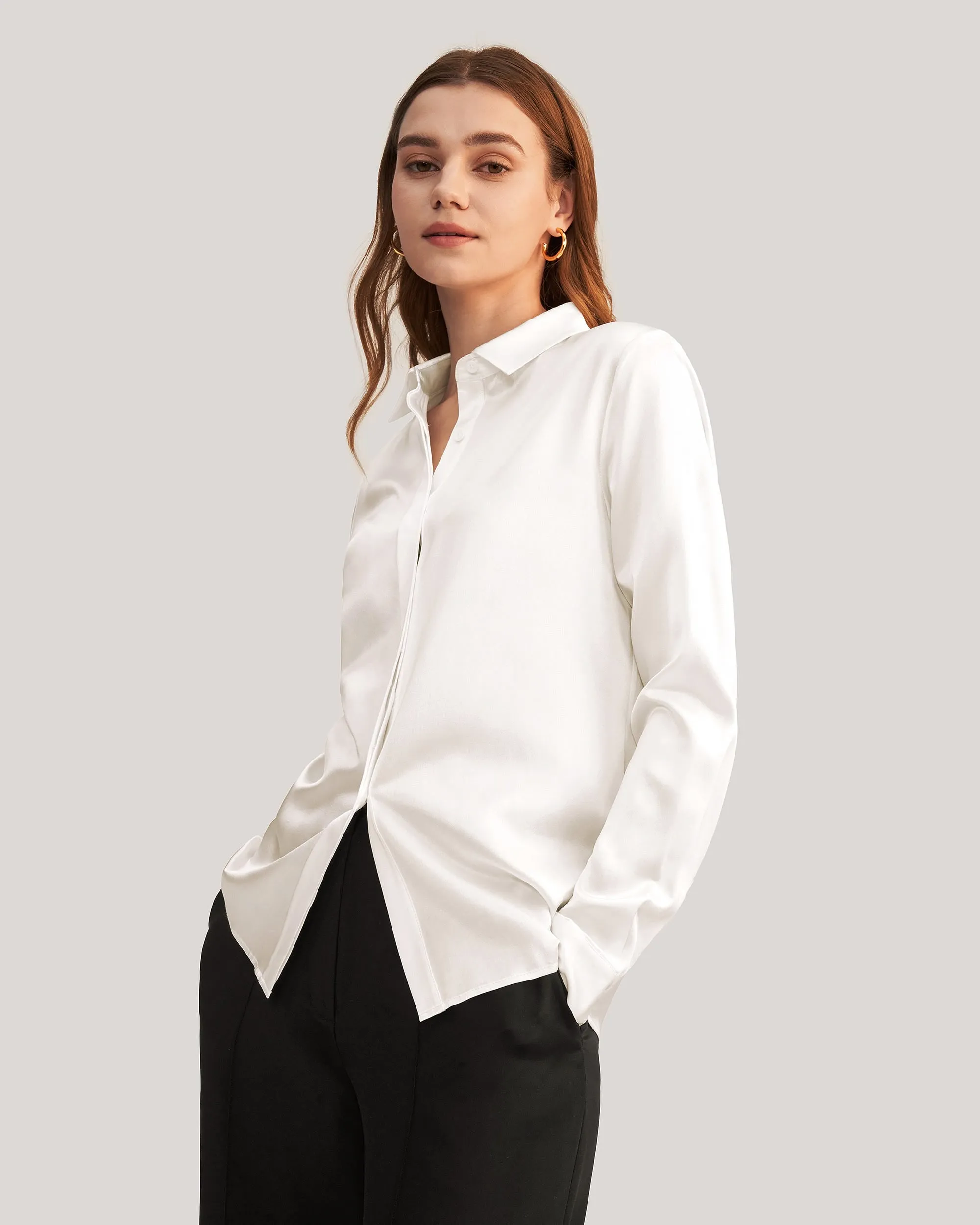 Basic Concealed Placket Silk Shirts