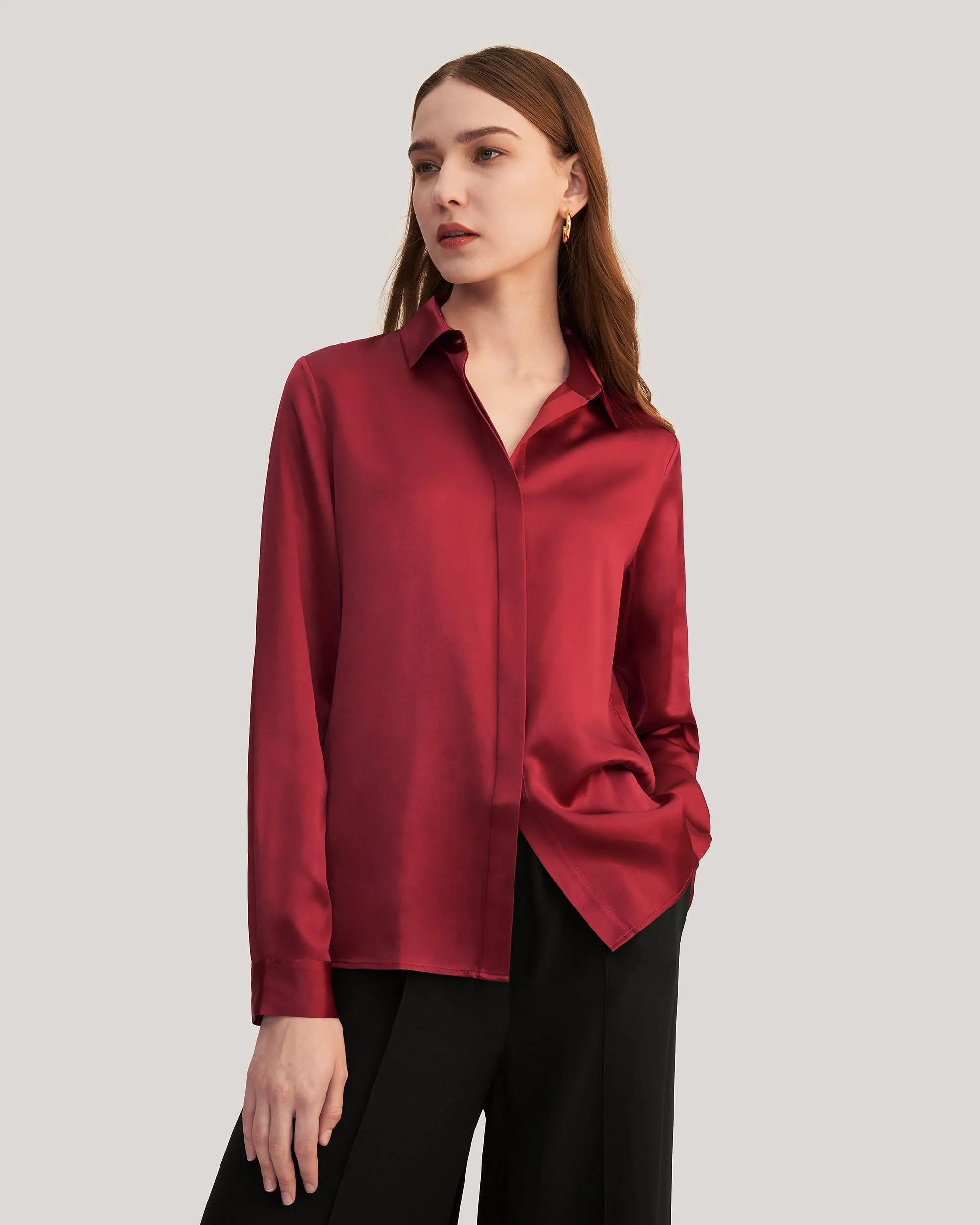 Basic Concealed Placket Silk Shirts