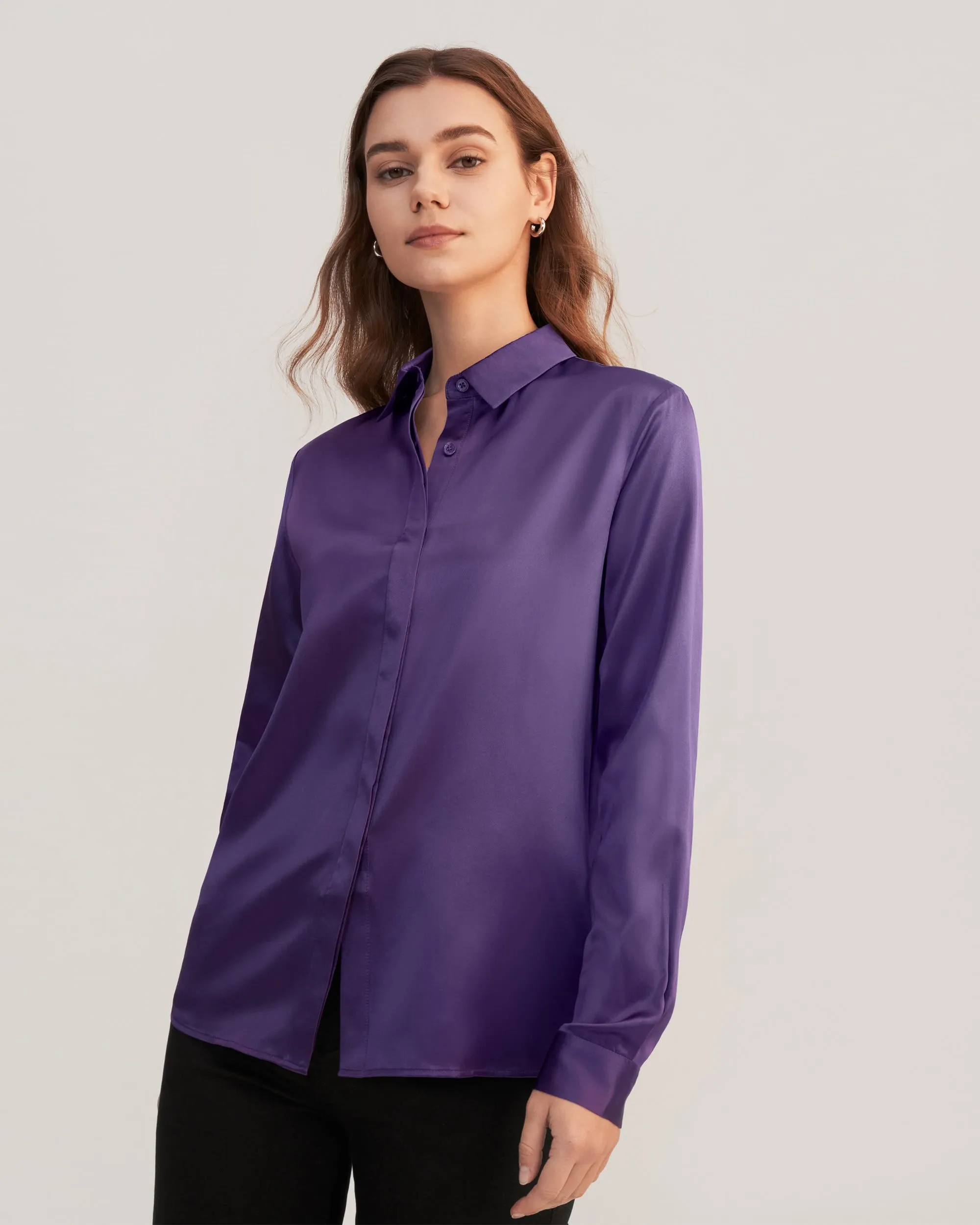 Basic Concealed Placket Silk Shirts