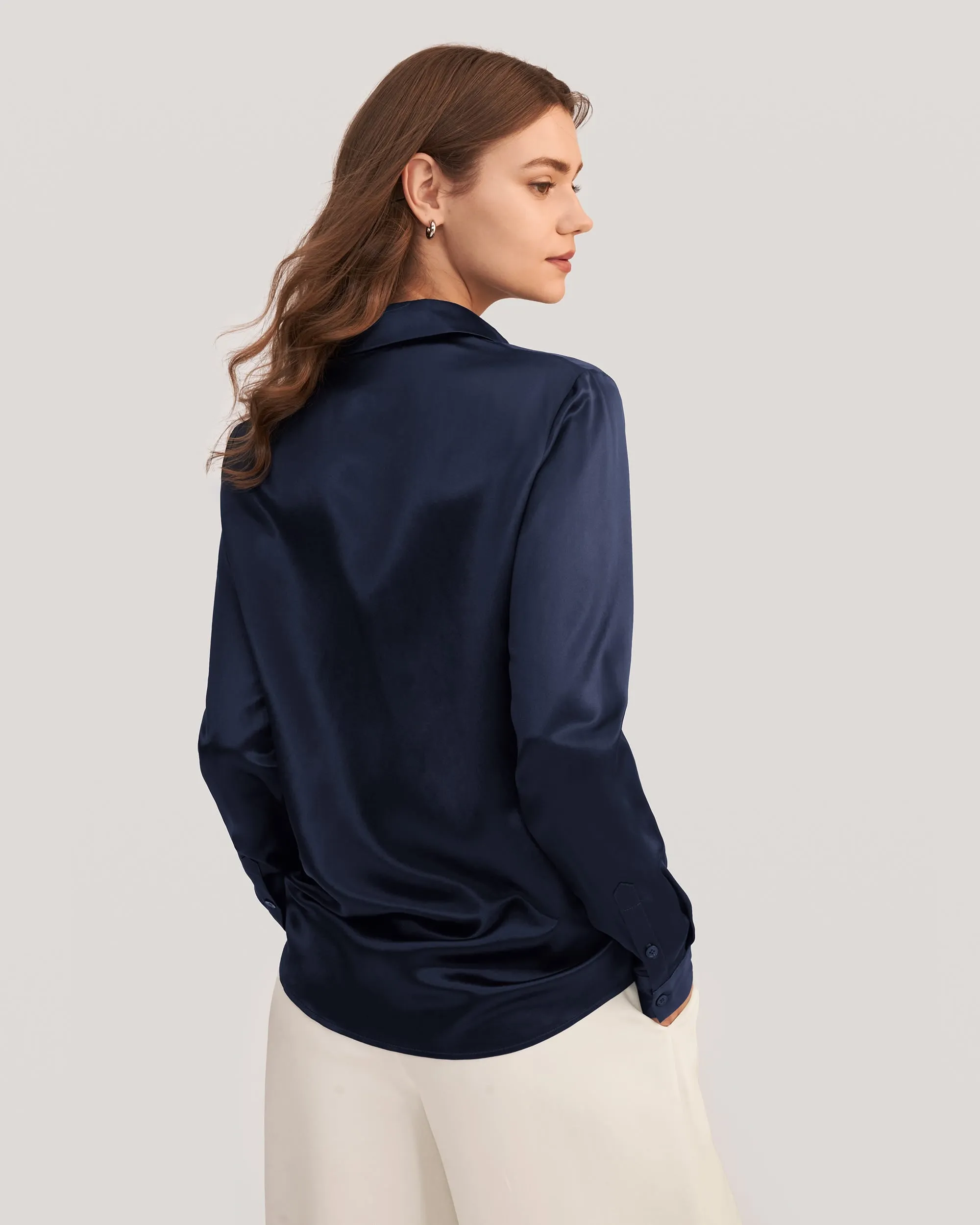 Basic Concealed Placket Silk Shirts