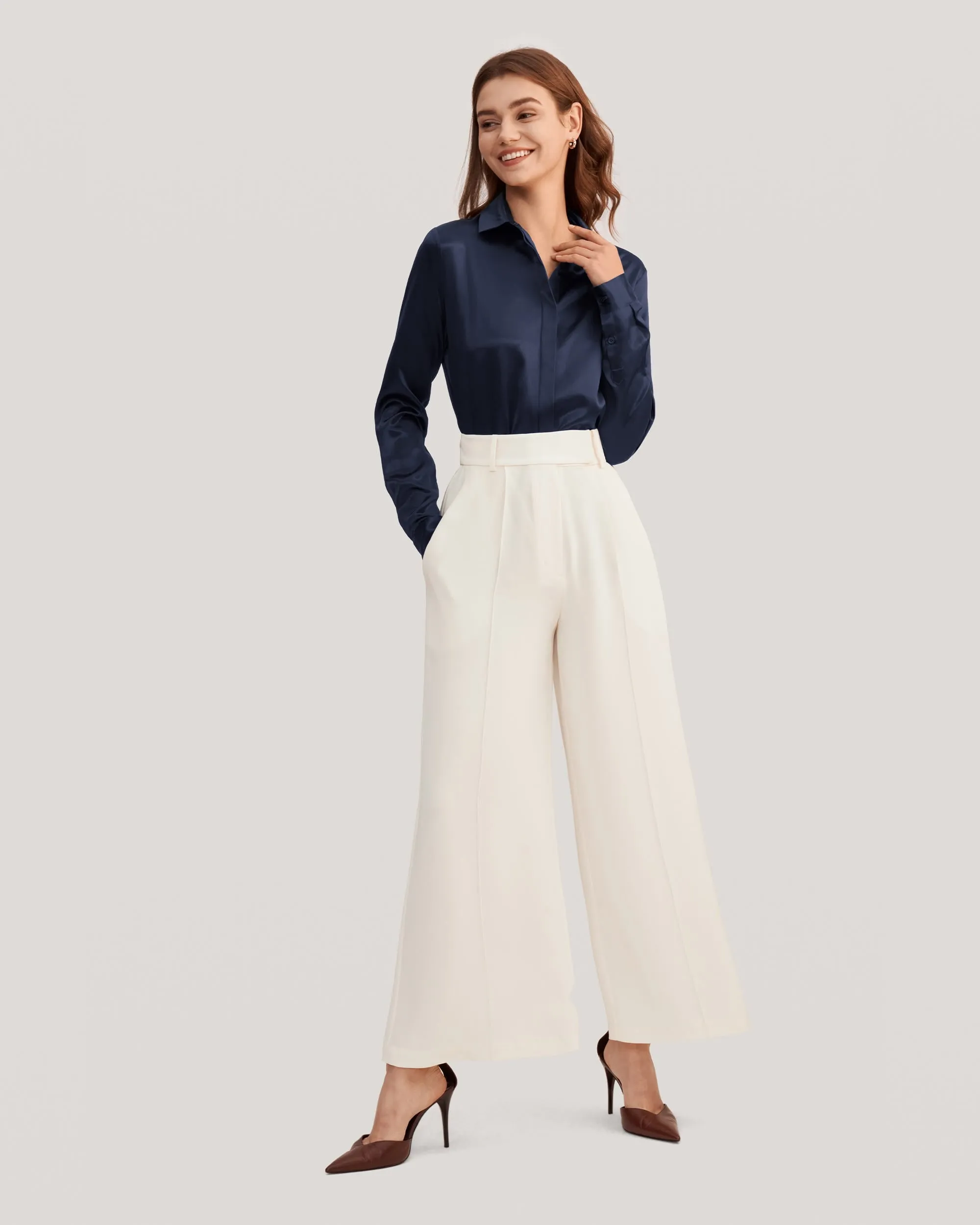 Basic Concealed Placket Silk Shirts