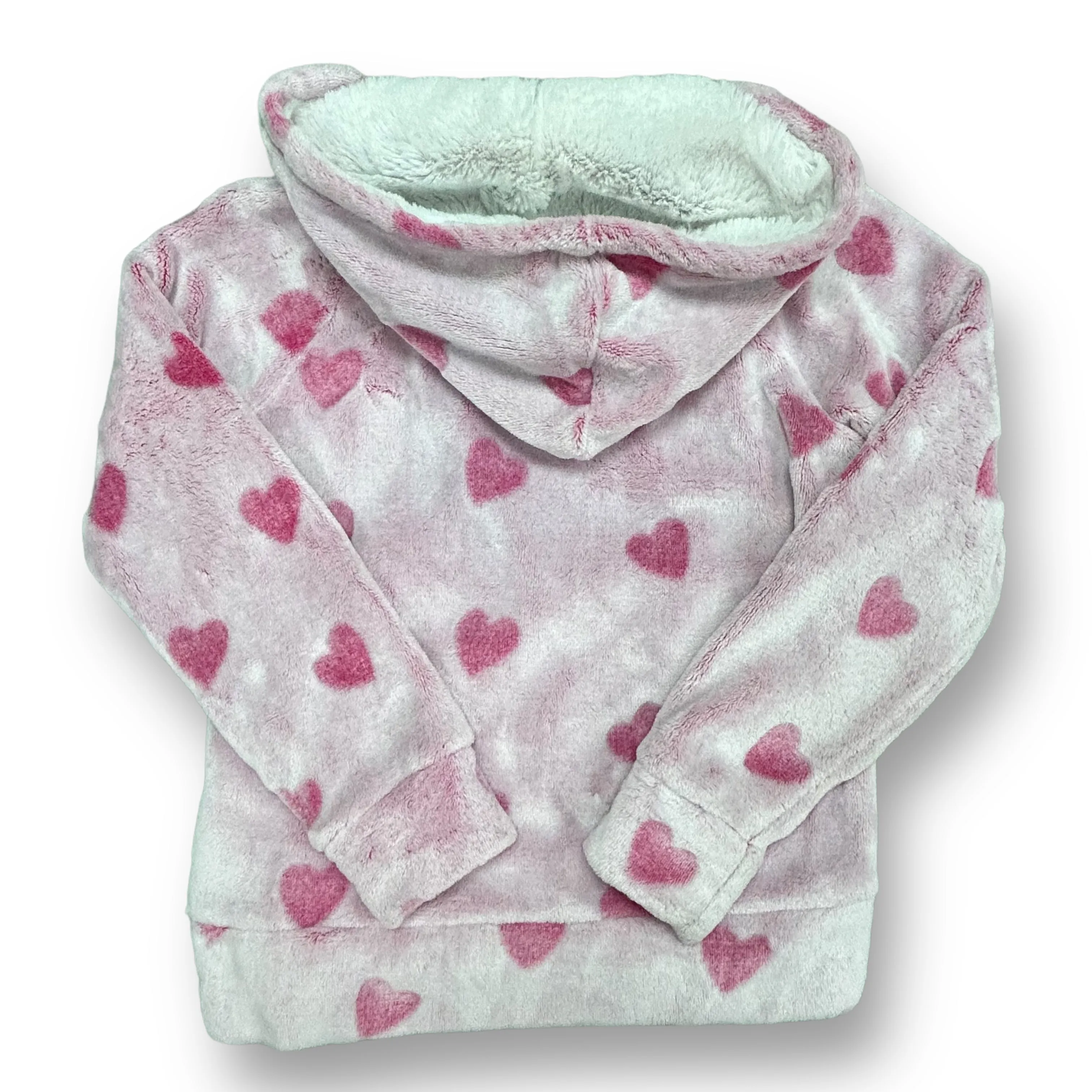 Girls Members Mark Size 7/8 Pink Heart Print Fuzzy Sherpa Hoodie