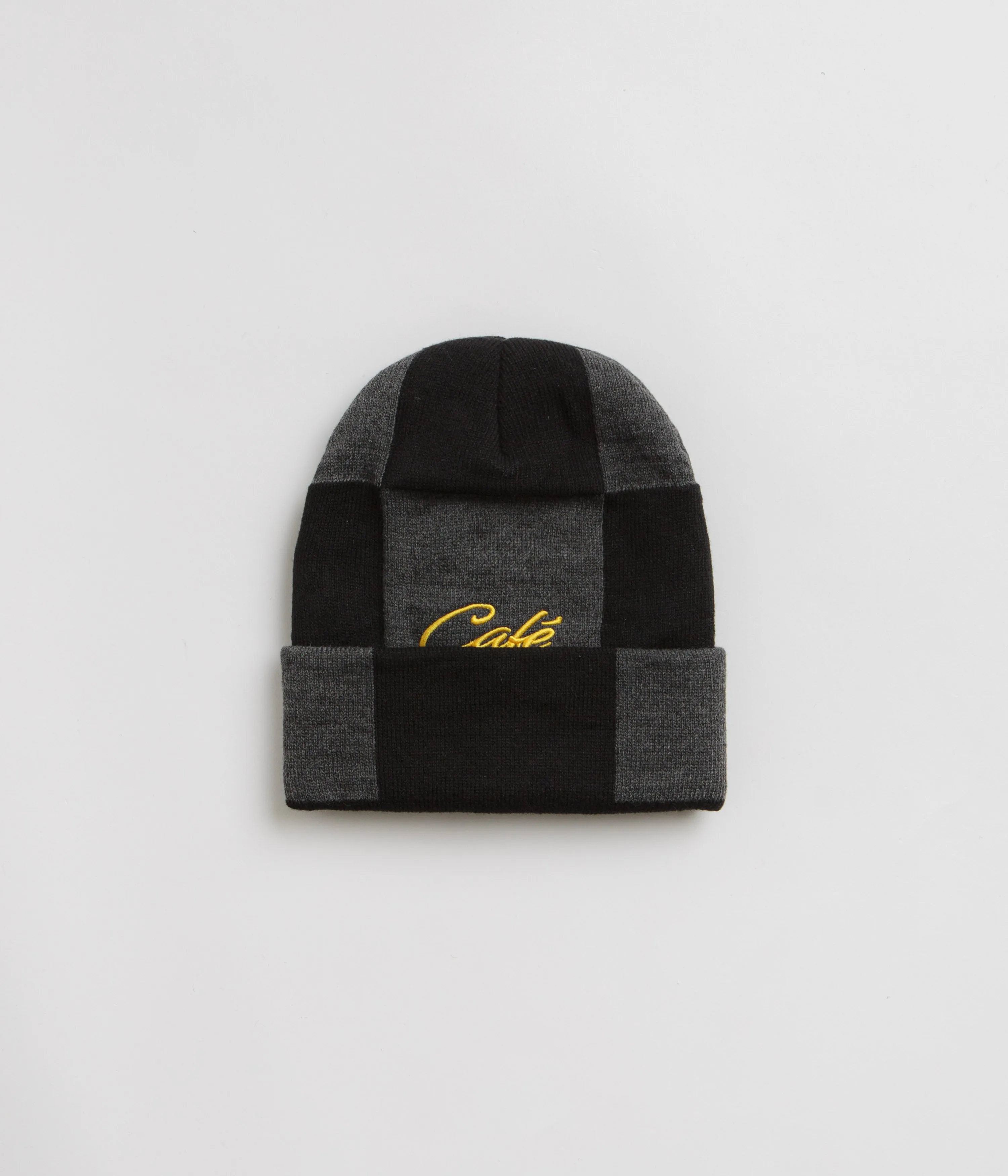 Skateboard Cafe Check Fold Beanie - Charcoal / Black / Gold